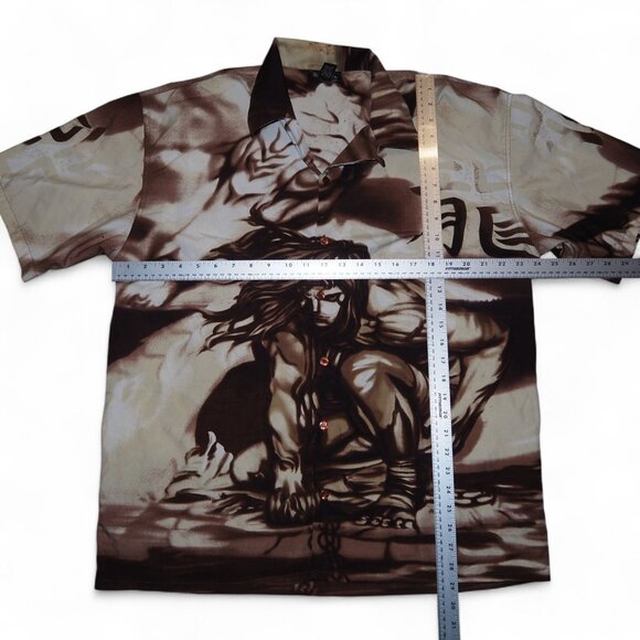 R-World Vintage Japanese Anime Warrior Double Sided Button Shirt Men's L - Picture 6 of 8